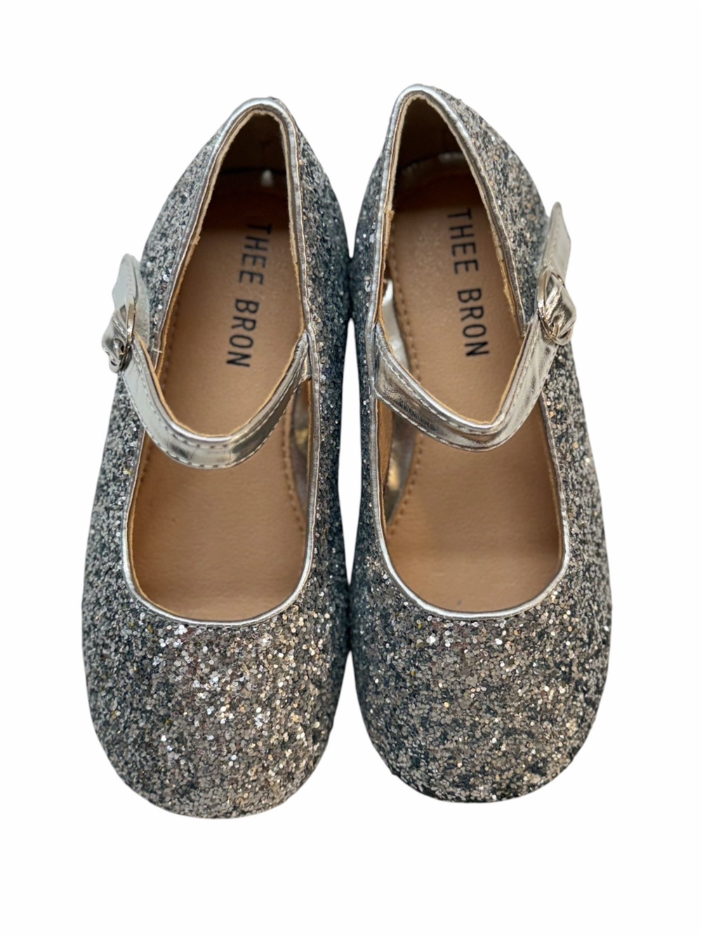 THEE BRON AG213 Frosty Silver Glitter Mary Jane Flats Girls Size 8M NWOB